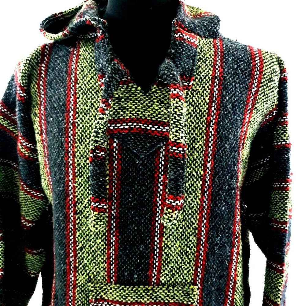 Mexican Baja Hoodie Mens XL Jumper Festival Hippie Boho Holiday Artesanias Vega - Picture 6 of 10